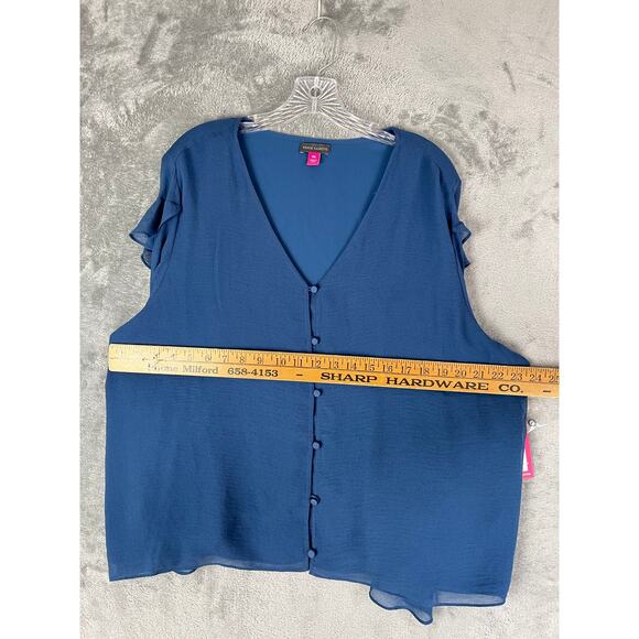 Vince Camuto Blue Ruffle Sheer Sleeve Chiffon V Neck Blouse 2X XXL Plus Size - Picture 15 of 16